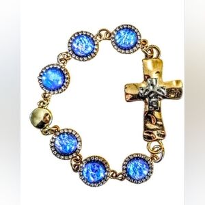 Radiant Blue and Gold Cross Bracelet